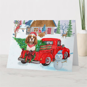 Cavalier King Dog in kerstcadeauwagen Kaart