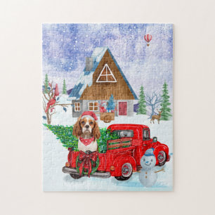 Cavalier King Dog in kerstcadeauwagen Legpuzzel