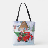 Cavalier King Dog in kerstcadeauwagen Tote Bag (Achterkant)