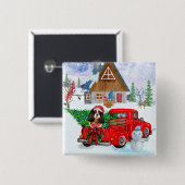 Cavalier King Dog in kerstcadeauwagen Vierkante Button 5,1 Cm (Voorkant /achterkant)