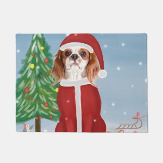 Cavalier King Dog in Snow met kerstcadeaus Deurmat (Voorkant)