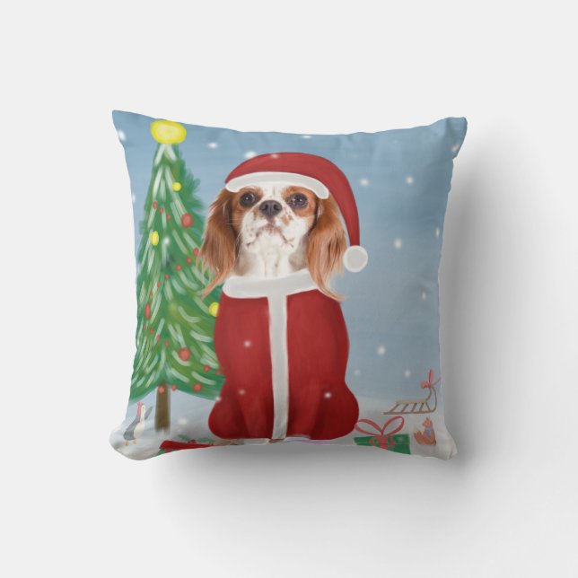 Cavalier King Dog in Snow met kerstcadeaus Kussen (Voorkant)