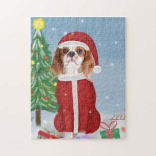 Cavalier King Dog in Snow met kerstcadeaus Legpuzzel