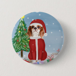 Cavalier King Dog in Snow met kerstcadeaus Ronde Button 5,7 Cm