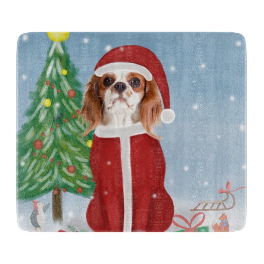 Cavalier King Dog in Snow met kerstcadeaus Snijplank (Voorkant)