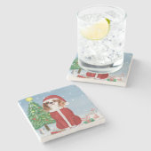 Cavalier King Dog in Snow met kerstcadeaus Stenen Onderzetter (Zijkant)