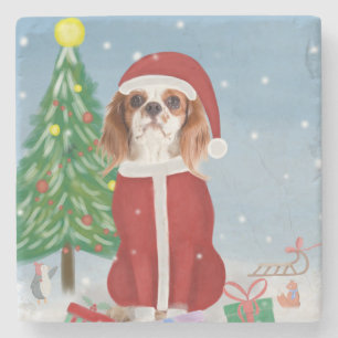 Cavalier King Dog in Snow met kerstcadeaus Stenen Onderzetter