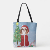 Cavalier King Dog in Snow met kerstcadeaus Tote Bag (Achterkant)