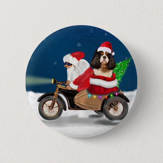 Cavalier King Dog kerstkerstkerstkerstkerstman But Ronde Button 5,7 Cm (Voorkant)