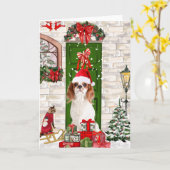 Cavalier King Dog Kerstmis Kaart (Gele Bloem)