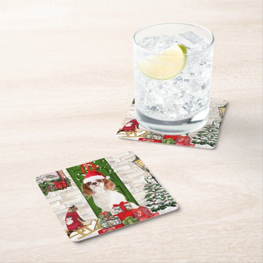 Cavalier King Dog Kerstmis Kartonnen Onderzetters (Insitu)