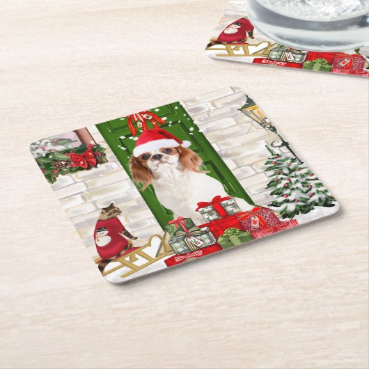 Cavalier King Dog Kerstmis Kartonnen Onderzetters (Schuin)