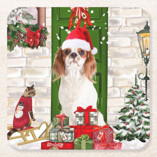 Cavalier King Dog Kerstmis Kartonnen Onderzetters (Voorkant)