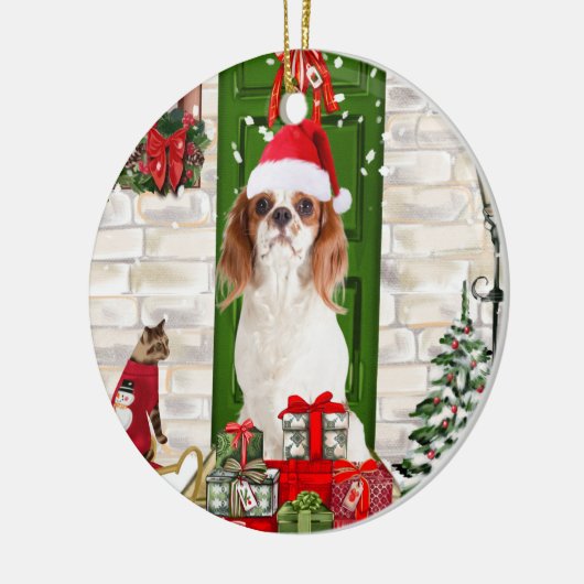 Cavalier King Dog Kerstmis Keramisch Ornament (Links)