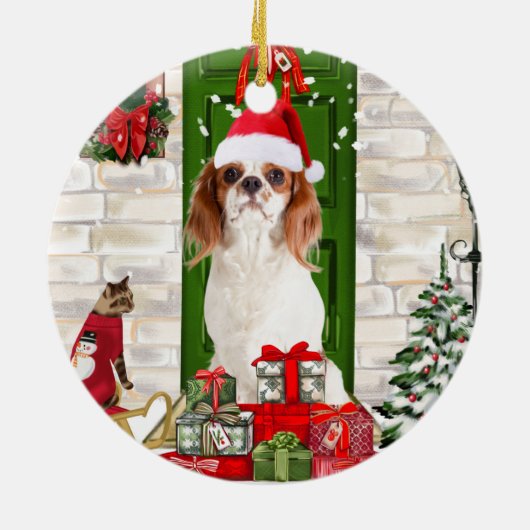 Cavalier King Dog Kerstmis Keramisch Ornament (Achterkant)