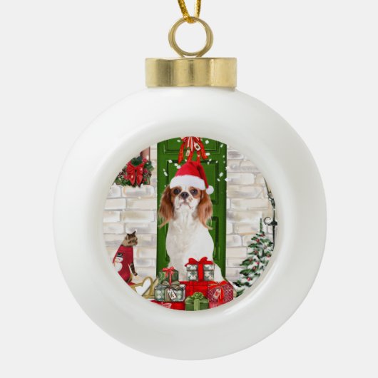 Cavalier King Dog Kerstmis Keramische Bal Ornament (Voorkant)