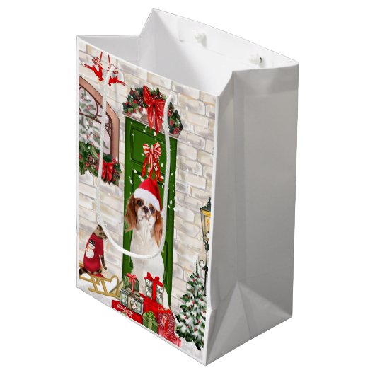 Cavalier King Dog Kerstmis Medium Cadeauzakje (Voorkant Gekanteld)