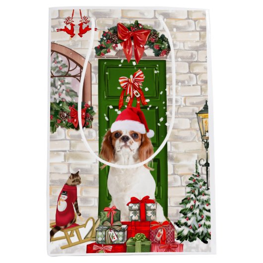 Cavalier King Dog Kerstmis Medium Cadeauzakje (Voorkant)