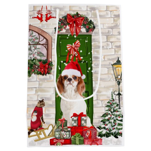 Cavalier King Dog Kerstmis Medium Cadeauzakje (Achterkant)
