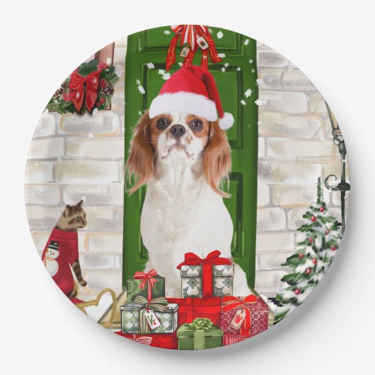 Cavalier King Dog Kerstmis Papieren Bordje (Voorkant)
