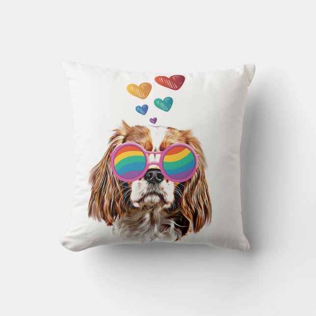 Cavalier King Dog met Hearts Valentijnsdag Kussen (Voorkant)