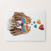 Cavalier King Dog met Hearts Valentijnsdag Legpuzzel (Horizontaal)