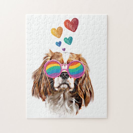 Cavalier King Dog met Hearts Valentijnsdag Legpuzzel (Verticaal)
