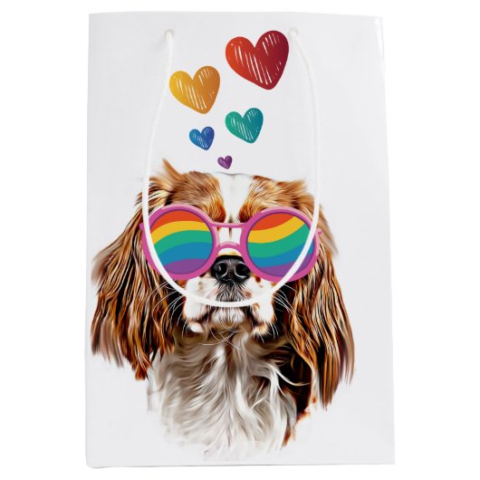 Cavalier King Dog met Hearts Valentijnsdag Medium Cadeauzakje (Voorkant)