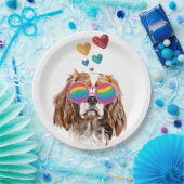 Cavalier King Dog met Hearts Valentijnsdag Papieren Bordje (Feest)