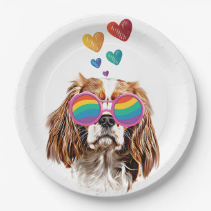 Cavalier King Dog met Hearts Valentijnsdag Papieren Bordje