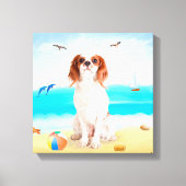 Cavalier King Dog op strand Canvas Afdruk (Voorkant)