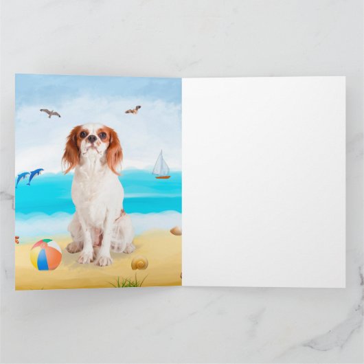 Cavalier King Dog op strand Kaart (Binnen)