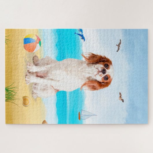 Cavalier King Dog op strand Legpuzzel (Horizontaal)