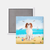 Cavalier King Dog op strand Magneet (Voorkant / Achterkant)
