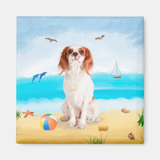 Cavalier King Dog op strand Magneet (Voorkant)