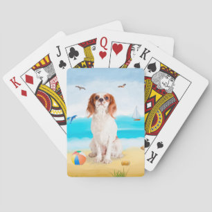 Cavalier King Dog op strand Pokerkaarten