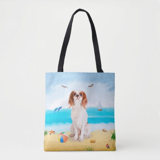Cavalier King Dog op strand Tote Bag (Voorkant)