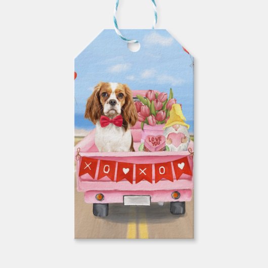 Cavalier King Dog Valentijnsdag Truck Hearts Cadeaulabel (Voorkant)