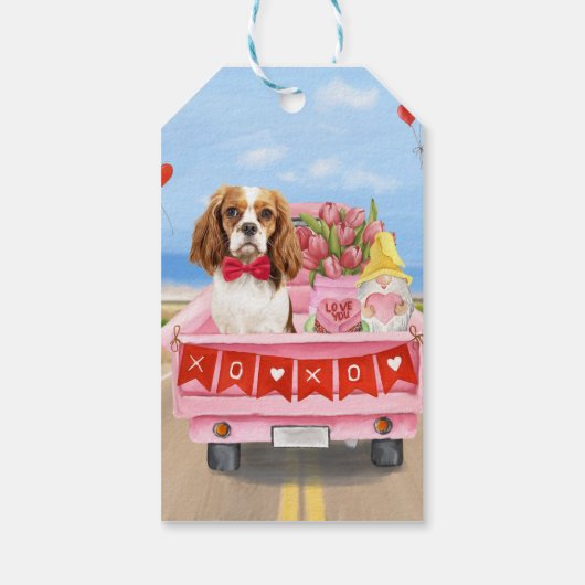 Cavalier King Dog Valentijnsdag Truck Hearts Cadeaulabel (Achterkant)