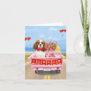 Cavalier King Dog Valentijnsdag Truck Hearts Kaart