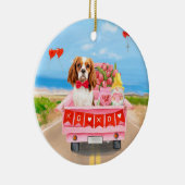 Cavalier King Dog Valentijnsdag Truck Hearts Keramisch Ornament (Rechts)