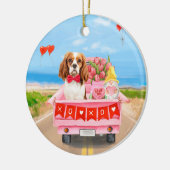 Cavalier King Dog Valentijnsdag Truck Hearts Keramisch Ornament (Links)