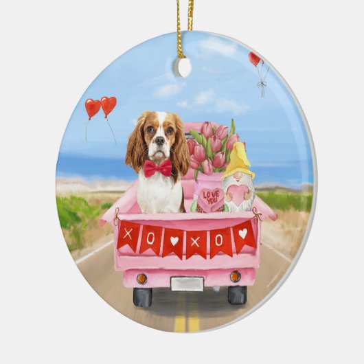 Cavalier King Dog Valentijnsdag Truck Hearts Keramisch Ornament (Links)