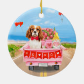 Cavalier King Dog Valentijnsdag Truck Hearts Keramisch Ornament (Achterkant)
