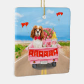 Cavalier King Dog Valentijnsdag Truck Hearts Keramisch Ornament (Rechts)