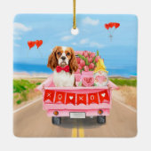 Cavalier King Dog Valentijnsdag Truck Hearts Keramisch Ornament (Achterkant)