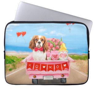 Cavalier King Dog Valentijnsdag Truck Hearts Laptop Sleeve
