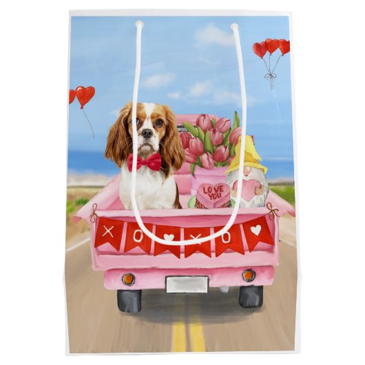 Cavalier King Dog Valentijnsdag Truck Hearts Medium Cadeauzakje (Achterkant)