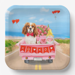 Cavalier King Dog Valentijnsdag Truck Hearts Papieren Bordje