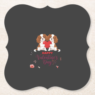 Cavalier King Hond Gelukkige Valentijnsdag Bloemst Kartonnen Onderzetters